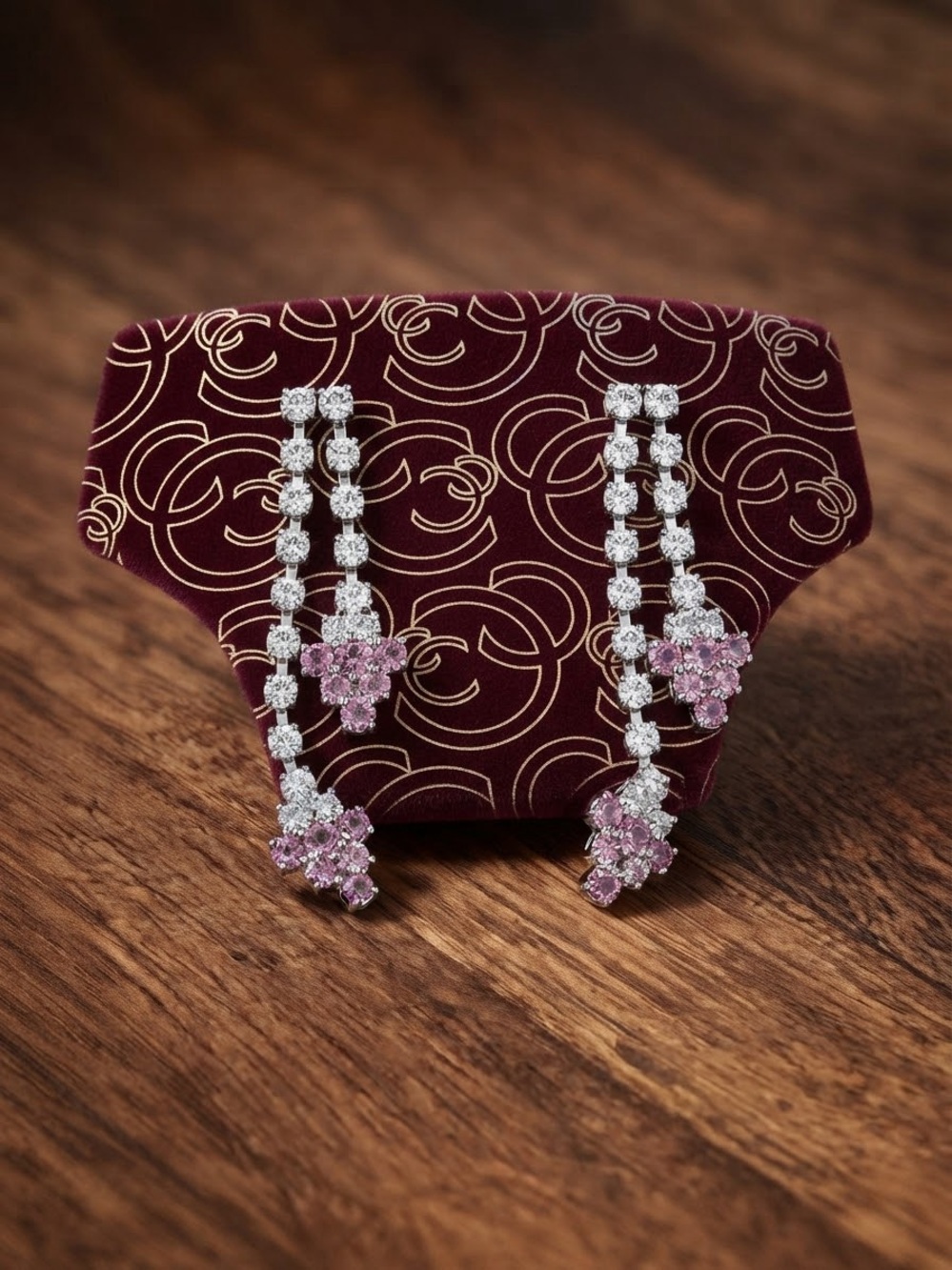Silver Drop Earrings with Pink Stones - Women Jewelry Earrings